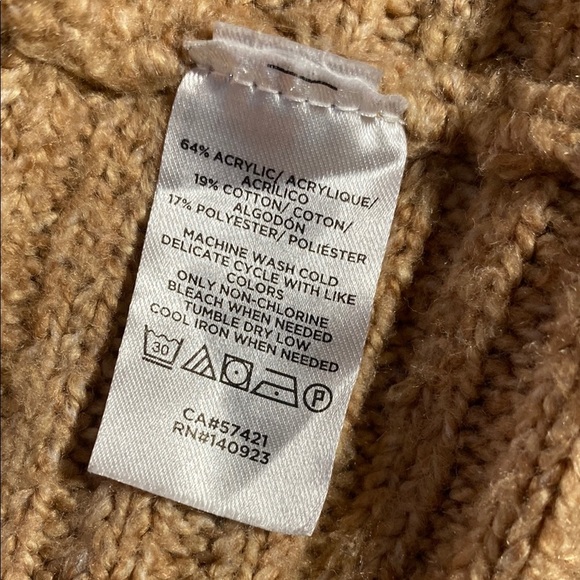 Lou & Grey Tan Mock Neck Poncho Sweater Knit Pullover Oversized Fit XS/S - Picture 11 of 11